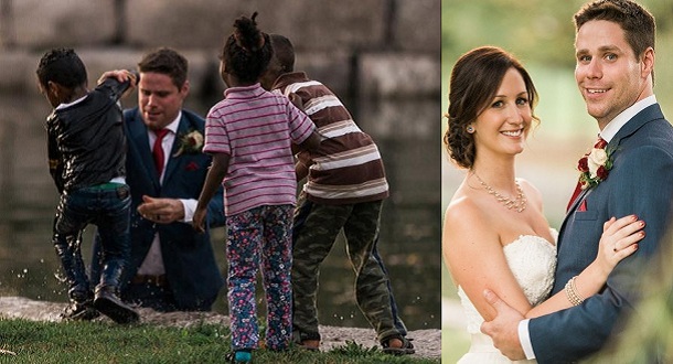 Sedang Foto Pernikahan, Pria Ini Tolong Anak-anak 