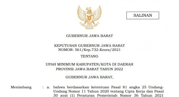 UMK 2022 9 Kabupaten di Jabar tidak Naik, Ini Daftar Lengkapnya