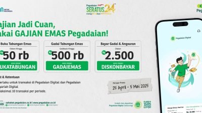 Bank Emas Pegadaian.Pegadaian hadirkan promo Gajian Emas melalui aplikasi Pegadaian Digital.Berbagai promo yang bisa dimanfaatkan oleh nasbah