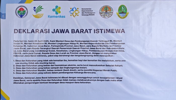 Deklarasi Jawa Barat Istimewa tersebut  menyatakan kesiapan Provinsi Jabar bersinergi dan bergotong royong demi mewujudkan desa dan kelurahan.