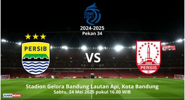 Persib Bandung melakoni laga pamungkas di Liga 1 2024-2025 dengan menjamu Persis Solo pada Pekan 34 di Stadion GBLA, Sabtu (24/5/2025) sore.