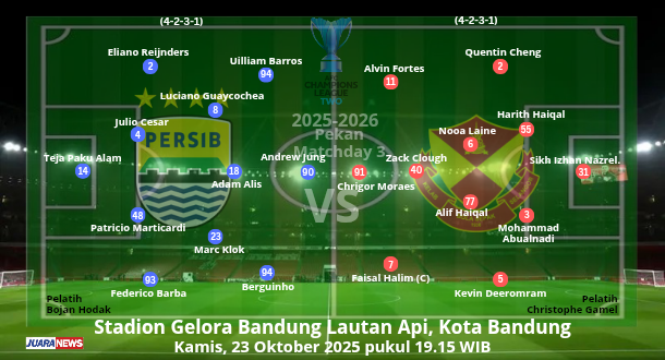 Laga seru bakal tersaji saat Persib Bandung menjamu Selangor FC pada matchday 3 Grup G ACL 2 2025-2026, Kamis (23/10/2025) malam.