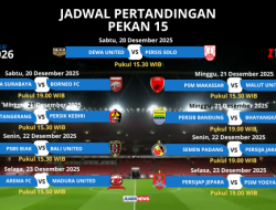 Ini Jadwal Pertandingan Pekan 15 Super League 2025-2026
