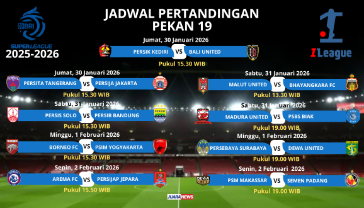 Ini Jadwal Pekan 19 Super League 2025-2026, Persaingan Persib Bandung dan Borneo FC