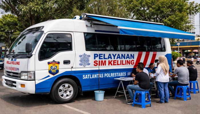 Polrestabes Bandung menyediakan layanan SIM Keliling bagi warga Kota Bandung yang masa berlaku SIM segera berakhir.