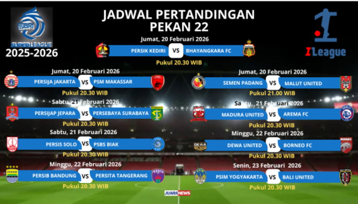 Ini Jadwal Pekan 22 Super League 2025-2026, Persaingan Papan Atas Makin Ketat