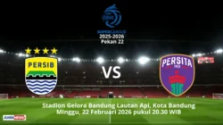Laga seru tersaji di Stadion GBLA,bMinggu (22/2/2026) malam, saat Persib Bandung menjamu Persita pada Pekan 22 Super League 2025-2026.