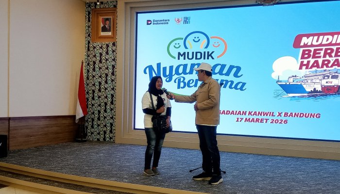 PT Pegadaian Kantor Wilayah X Jabar melepas 250 pemudik dalam program bertajuk 'Mudik Aman Berbagi Harapan', Selasa (17/3/2026) pagi.