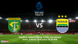 Ini Susunan Pemain Persebaya Surabaya vs Persib Bandung di Pekan 24 Super League 2025-2026