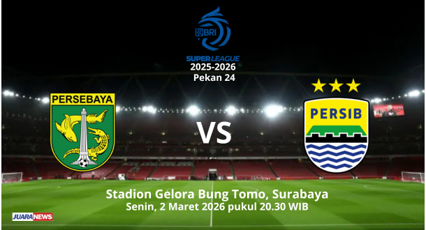 Persib Bandung bakal melakoni laga berat dalam upayanya mempertahankan gelar juara, dengan menghadapi Persebaya, Senin (2/3/2026) malam.