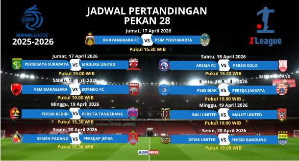 Kompetisi Super League 2025-2026 memasuki Pekan 28 yang akan dimulai Jumat (17/4/2026) sore hingga Senin (20/4/2026) malam.