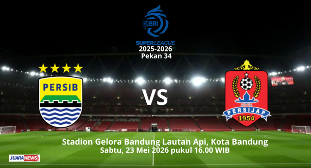 Laga Persib Bandung di Pekan 34 Super League 2025-2026, kontra Persijap Jepara akan digelar di Stadion GBLA, Sabtu (23/5/2026) sore.