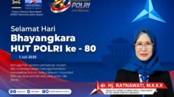 Hj. Ratnawati, menyampaikan ucapan selamat memperingati Hari Bhayangkara ke-80 yang diperingati pada 1 Juli 2026.