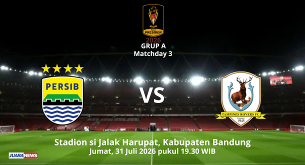 Laga seru bakal tersaji di Jalak Harupat,Jumat (31/7/2026) malam, saat Persib menghadapi Tampines pada penyisihan Grup A Piala Presiden 2026.