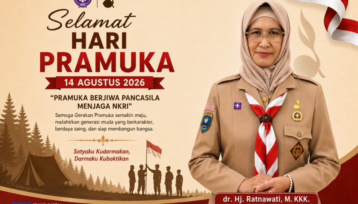 Hj. Ratnawati, mengajak generasi muda menjadikan Gerakan Pramuka sebagai wadah membangun karakter, kemandirian, dan semangat cinta tanah air.
