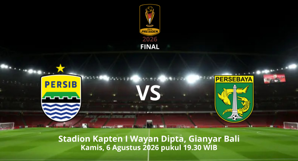 Laga seru tersaji di  Stadion Kapten I Wayan Dipta, Kamis (6/8/2026) malam, saat Persib menghadapi Persebaya pada Final Piala Presiden 2026.