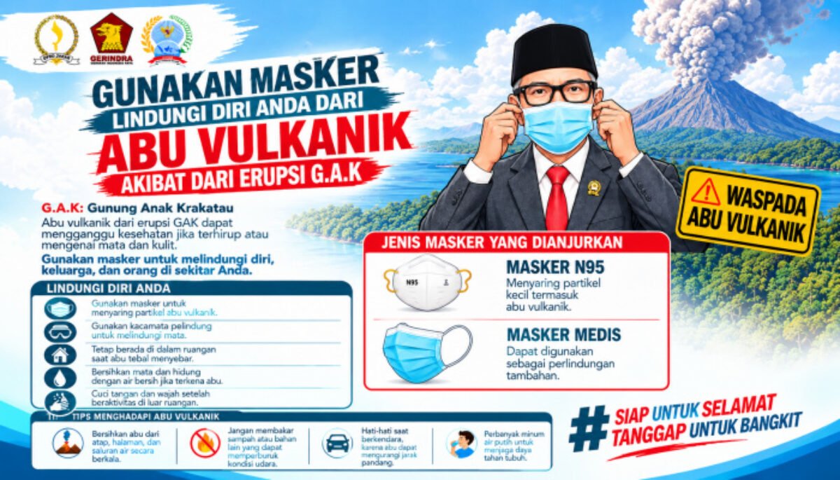 Buky Wibawa mengimbau masyarakat meningkatkan kewaspadaan terhadap potensi sebaran abu vulkanik akibat erupsi Gunung Anak Krakatau (GAK).
