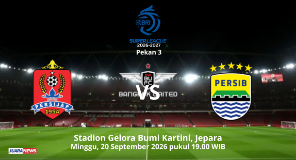 Laga seru bakal tersajdi di Stadion Gelora Bumi Kartini, Jepara, Minggu (20/9/2026) malam, saat Persijap menjamu Persib Bandung.