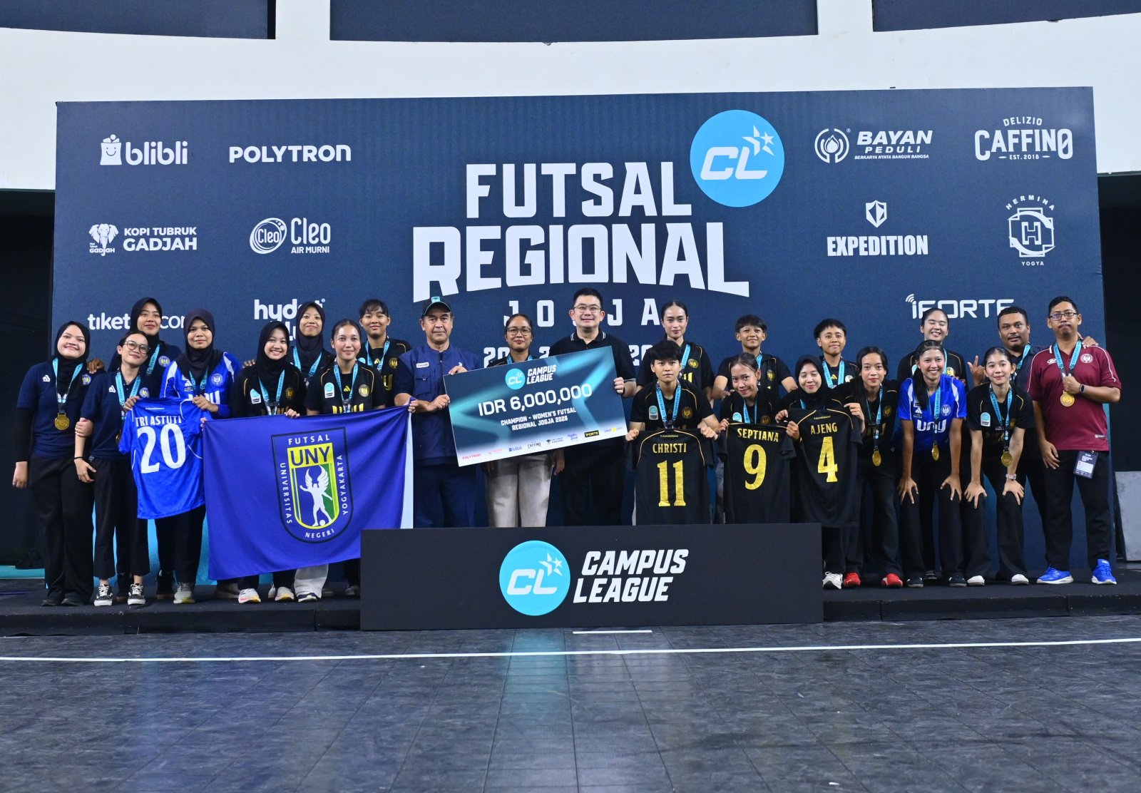 Campus League Futsal Regional Yogyakarta 2026 sukses digelar pada 20–27 Oktober 2026 di GOR Ki Bagoes Hadikoesoemo.
